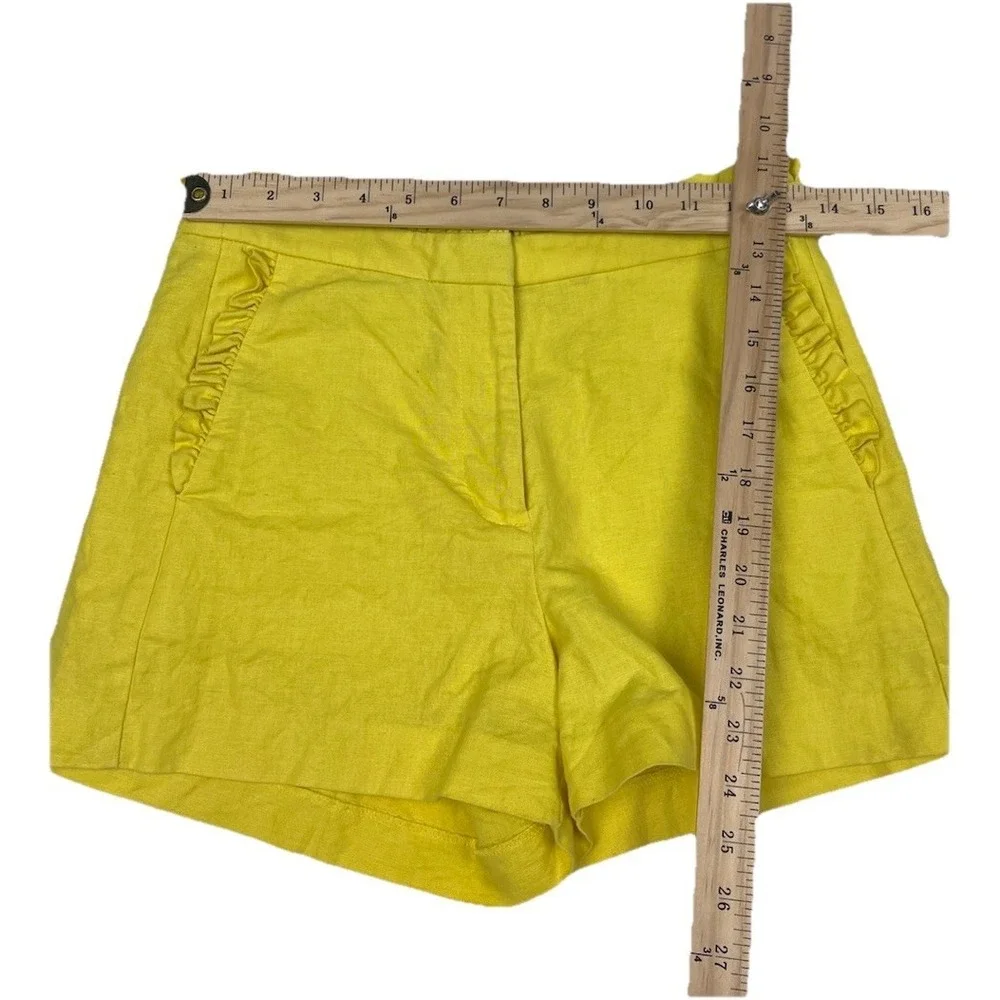 J.Crew Women 0 Yellow Cotton Blend‎ Preppy High-Rise Ruffle Trim Chino Shorts
